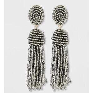 Sugarfix by BaubleBar Gray Polished Beaded Tassel Earrings New